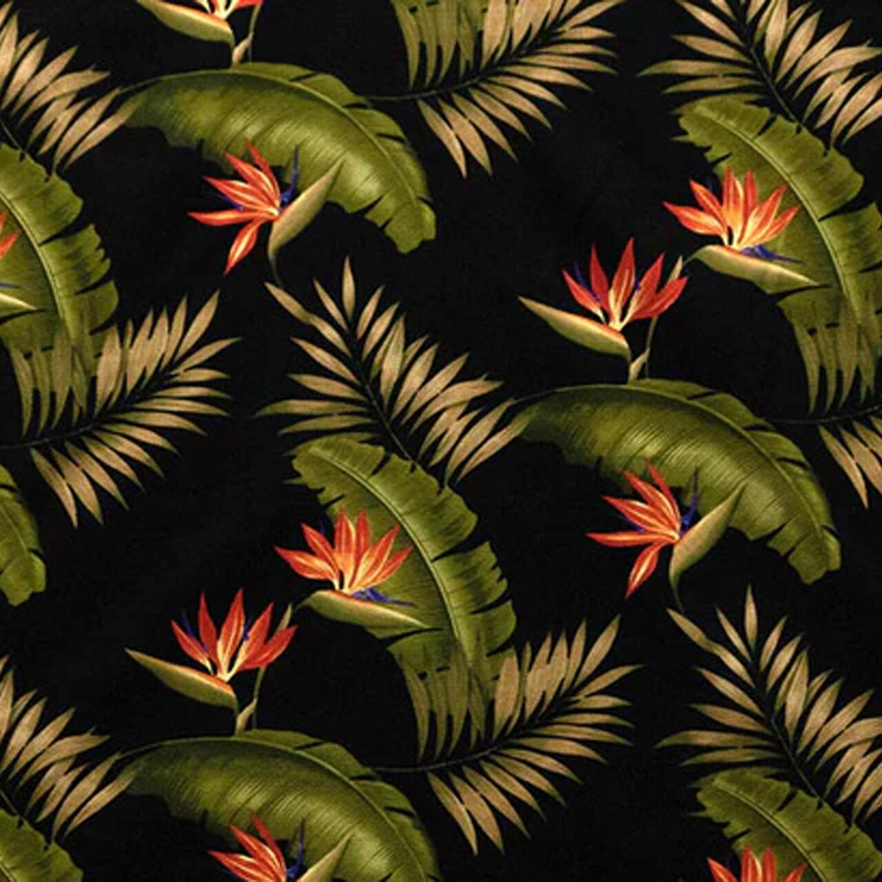1 Yard Black Birds of Paradise Palm Banana Leaf Cotton Fabric Upholstery 56-58 inches Wide